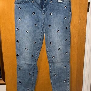 Women's Blue Skinny Jeans with Embroidered Motif